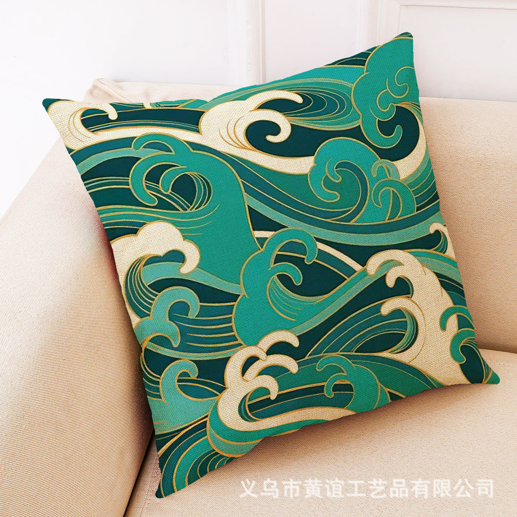 亚马逊 新款艺术浪花棉麻抱枕套 汽车靠垫办公室午睡抱枕厂家直销