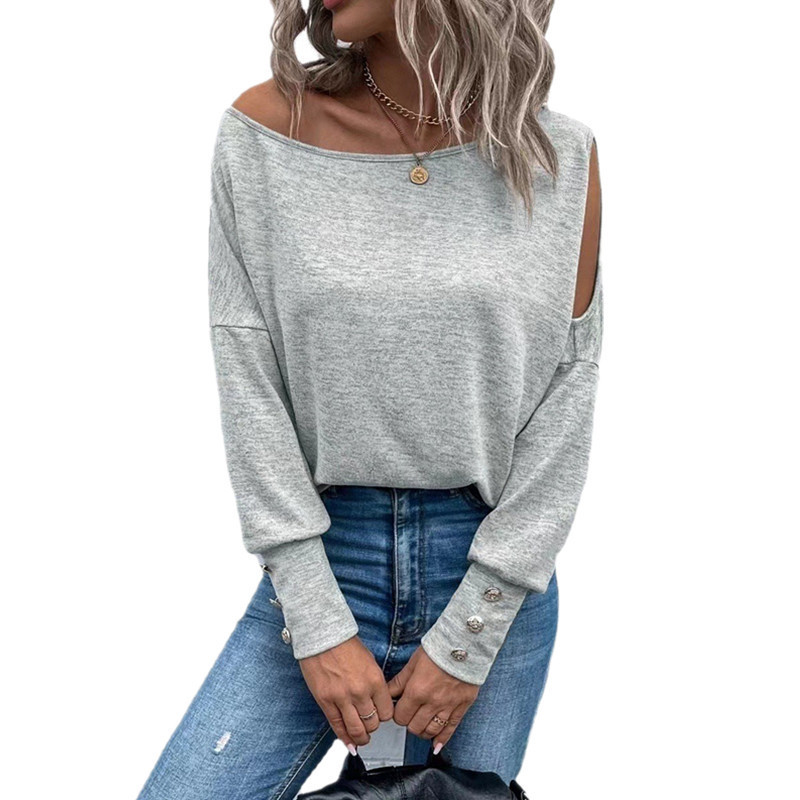 Women's T-shirt Long Sleeve Blouses Button Fashion Streetwear Solid Color display picture 4