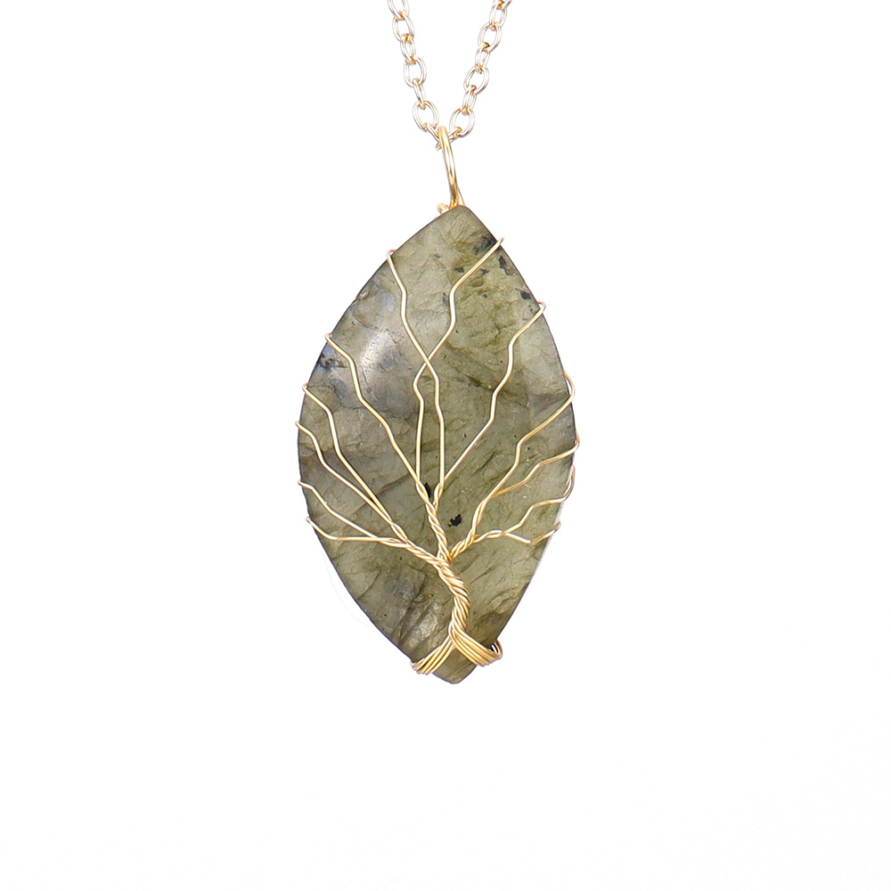 Leaf Pattern Women'S Gender Simple Style Leaf Natural Stone Ferroalloy Knitting Pendant Necklace