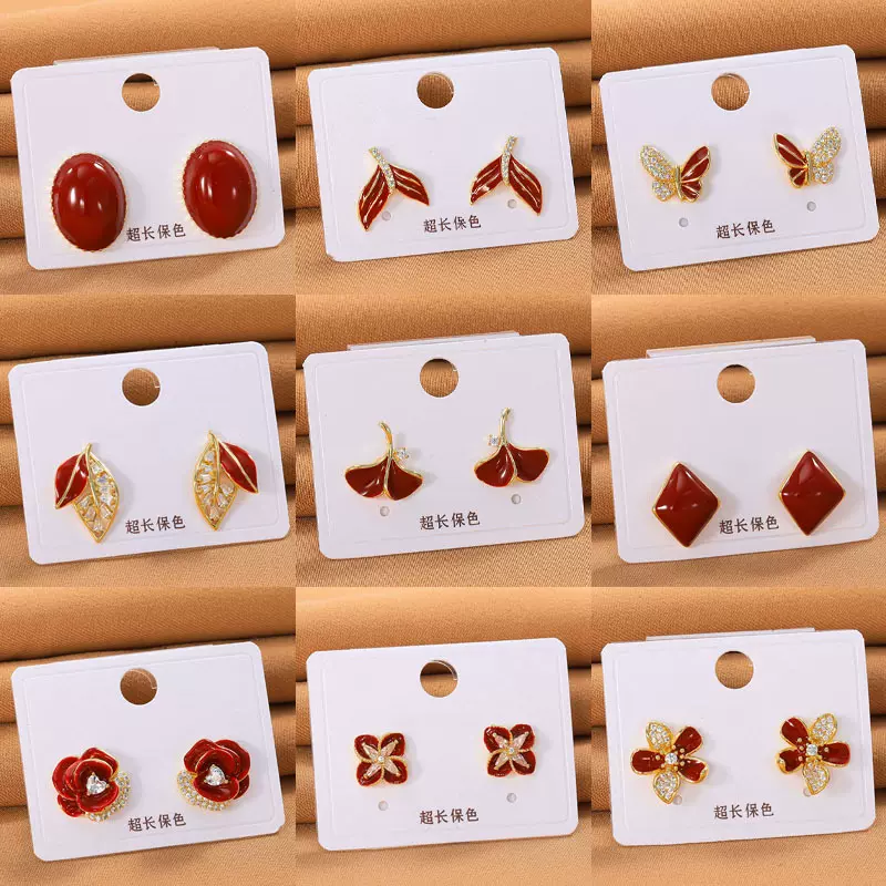 秋冬复古安哥拉红铜镀金耳钉女轻奢高级感欧美风跨境饰品耳坠耳扣