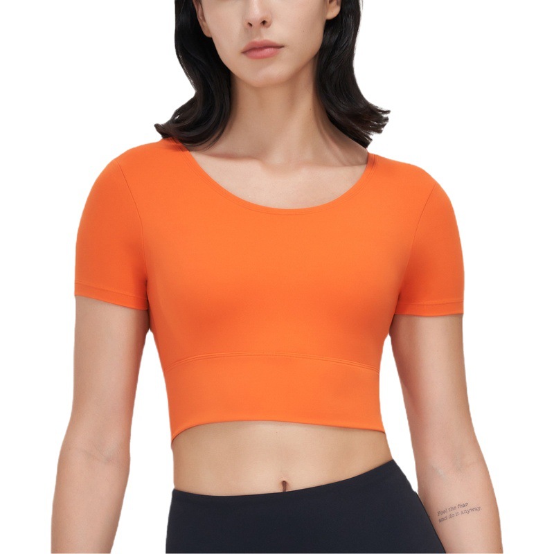 Ropa de Yoga de las mujeres deportes apretados Top con almohadilla de pecho manga corta correr adelgazamiento Chaleco de color sólido nueva ropa de entrenamiento