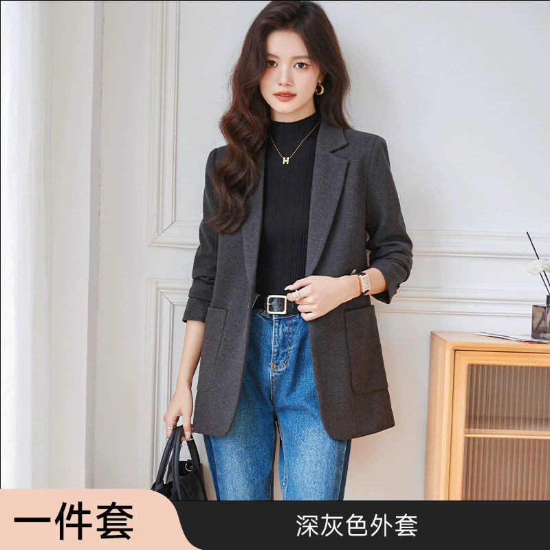 Apricot demi-season small classic suit jacket, thermal underwear for leisure, 2023 collection, for teenagers, autumn