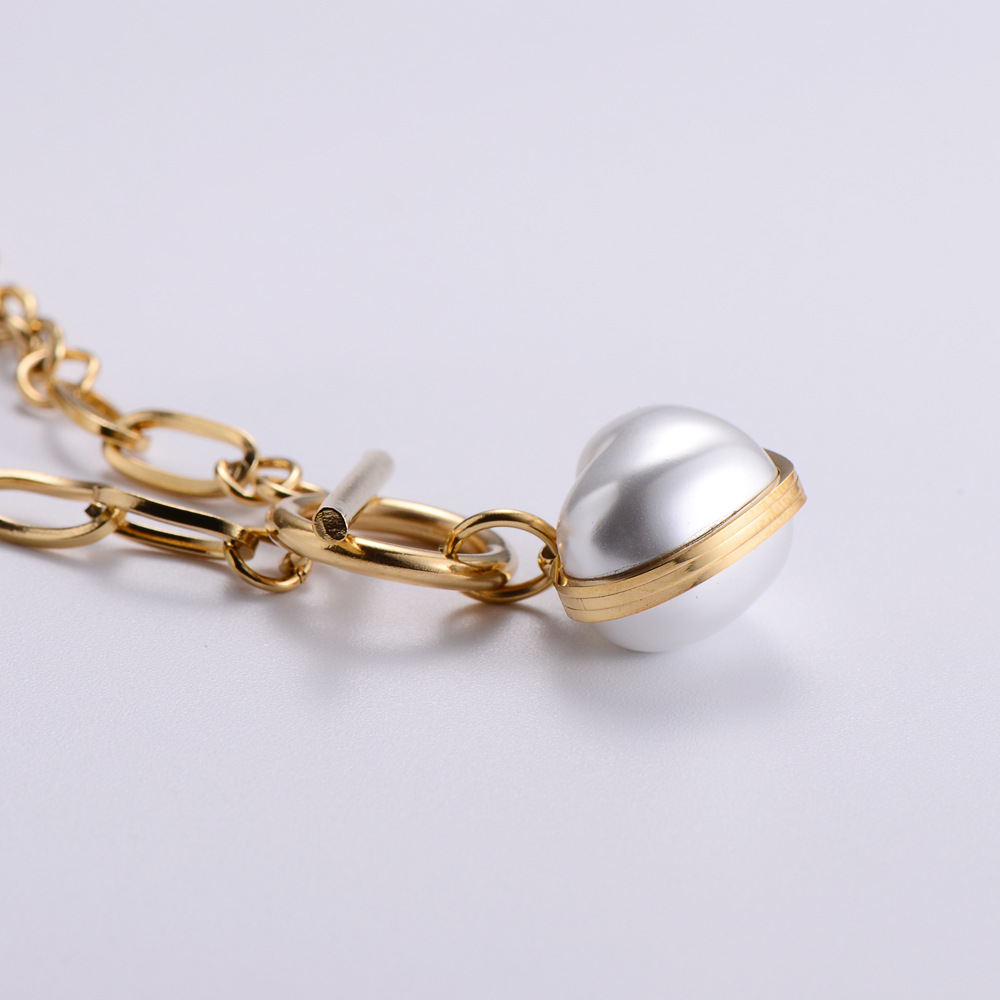 Edelstahl 304 18 Karat Vergoldet Einfacher Stil Überzug Herz Perle Halskette Mit Anhänger display picture 5