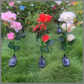 太阳能新款七彩户外防水庭院装饰3头甜心玫瑰花造型草坪灯