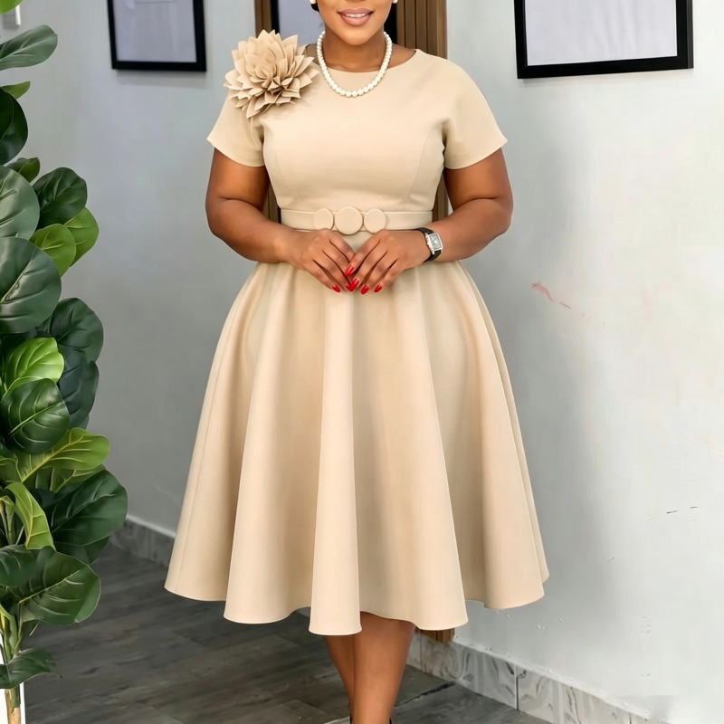 D636 African Foreign Trade Cross-Border New Summer Elegant and Stylish Floral Embellished Solid Color Plus-Size Flared Dress D636 African Foreign Trade Cross-Border New Summer Elegant and Stylish Floral Embellished Solid Color Plus-Size Flared Dress