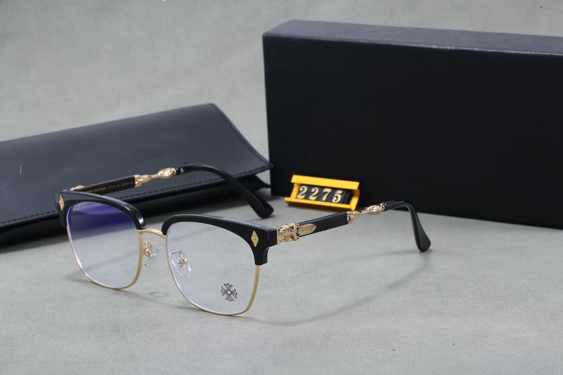 Chrome Hearts Square Browline Metal Acetate Eyeglasses Black Gold Clear (2275)