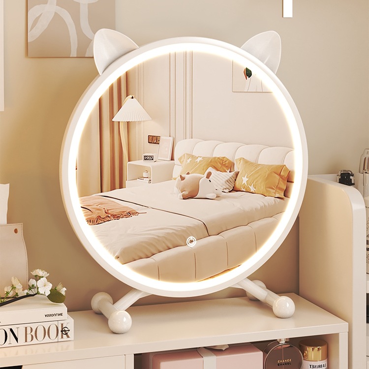 Espejo de梳妆台 inteligente led espejo de maquillaje dormitorio de niñas con iluminación dormitorio de estudiantes de escritorio redonda