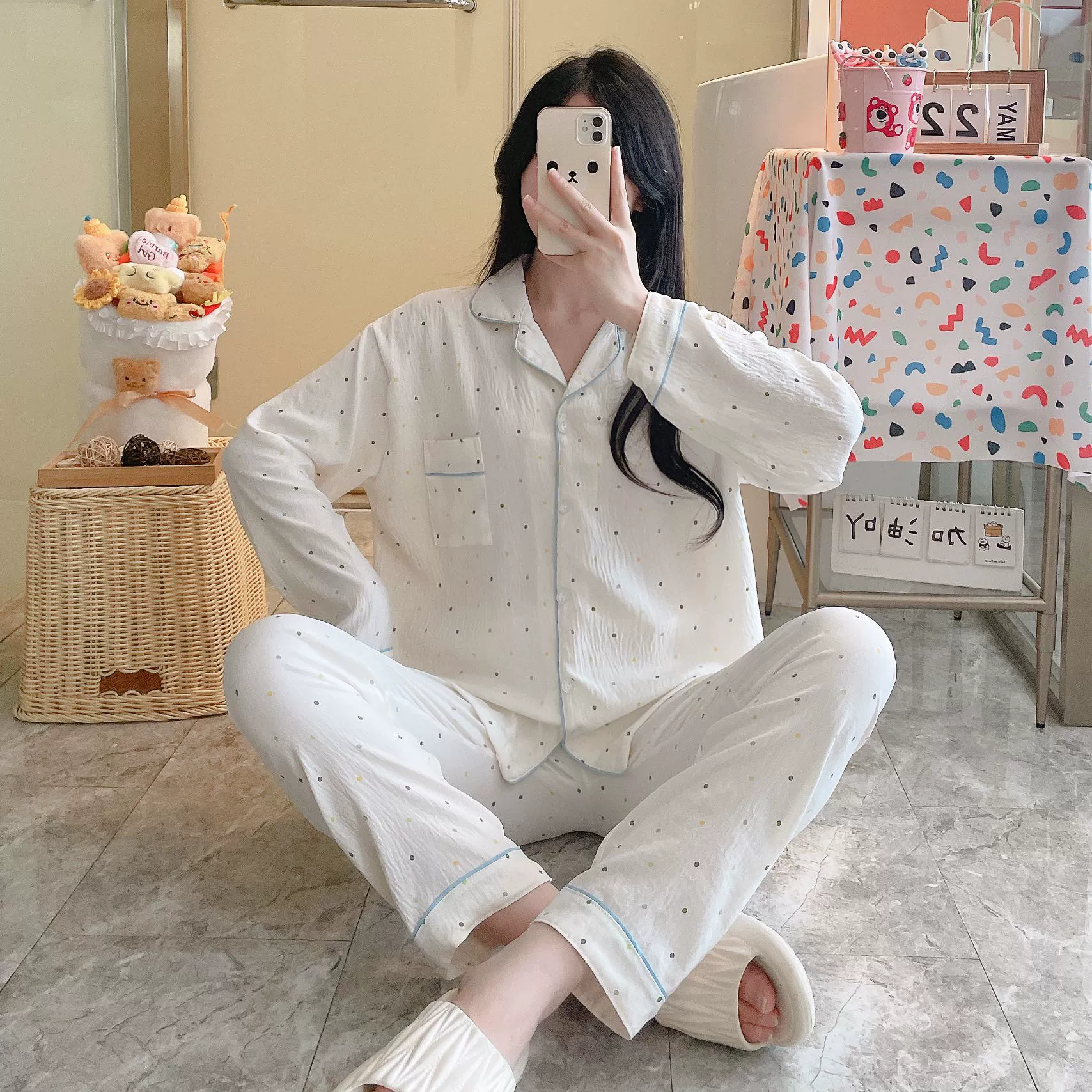 Autumn Cartoon Pajama Set — Long-Sleeve Top, Trousers & Cardigan, Sizes M–XXL, Multi-Color