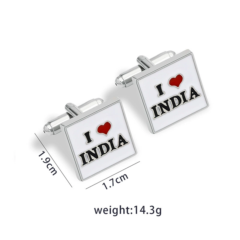 [速卖通外贸新款烤漆袖扣 I love INDIA法式衬衫袖钉cufflinks批发]