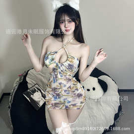 性感诱惑情趣内衣露背印花晕染包臀裙海边度假纯欲辣妹吊带碎花裙