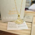 Double row diamond three-dimensional ball small gold necklace
