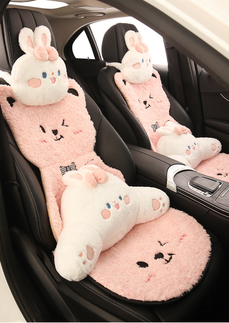 Winter Plush Cartoon Car Seat Cushion for Car Use to Keep Warm and Cold, Special Seat Cushion with Cute Little Waist, Non-Slip and Free of Binding