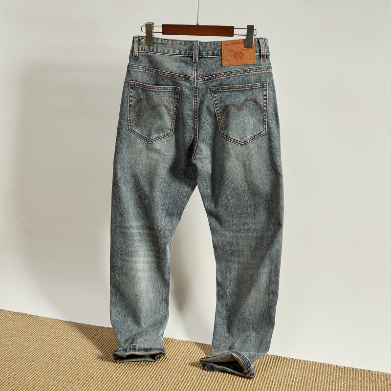 SLIM slim-fit straight-leg men's lyocell jeans, vintage washed and distressed, stretchy, with a flowing drape, trendy long pants SLIM slim-fit straight-leg men's lyocell jeans, vintage washed and distressed, stretchy, with a flowing drape, trendy long pants