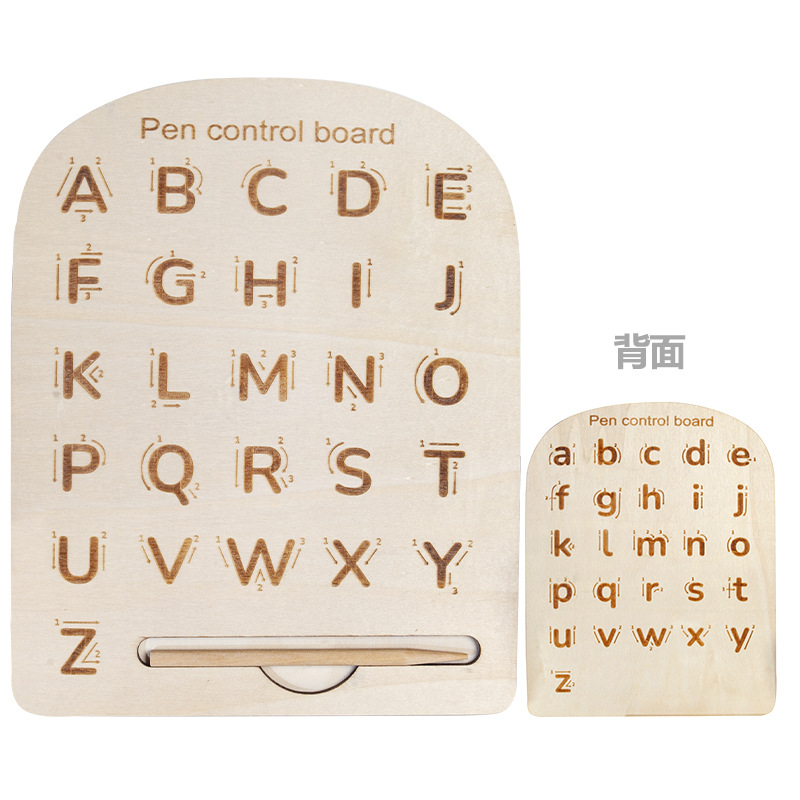 Juguetes de rompecabezas infantiles transfronterizos letras inglesas de madera de doble cara ranura tablero de entrenamiento de caracteres de educación temprana de control de bolígrafo de Monchi
