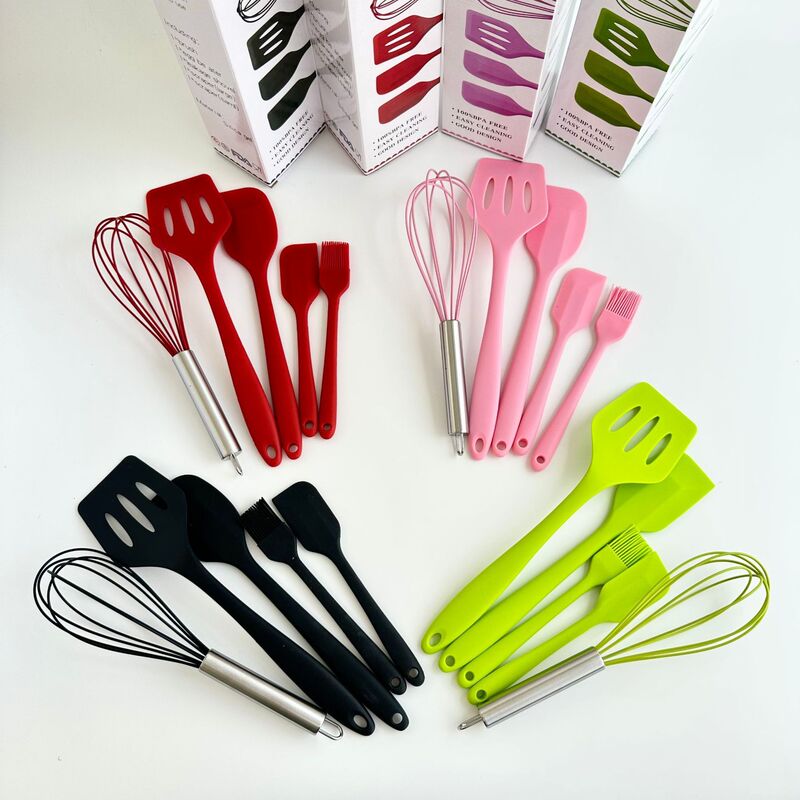 Silicone spatula five-piece kitchen utensil set, non-stick pan scraper, egg beater, oil brush, small tools, cooking set, kitchen non-stick pan accessories