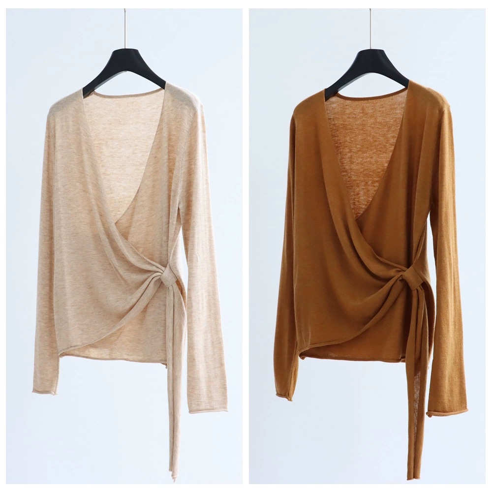 Односторонний завязанный шерстяной трикотаж с v-образным вырезом и длинными рукавами, модный осенний женский топ в стиле ретро, новый французский пуловер