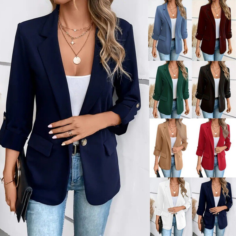2026 Aliexpress Wish Amazon Hot-Selling Autumn and Winter Fashion Solid Color Versatile Long-Sleeve Blazer for Women