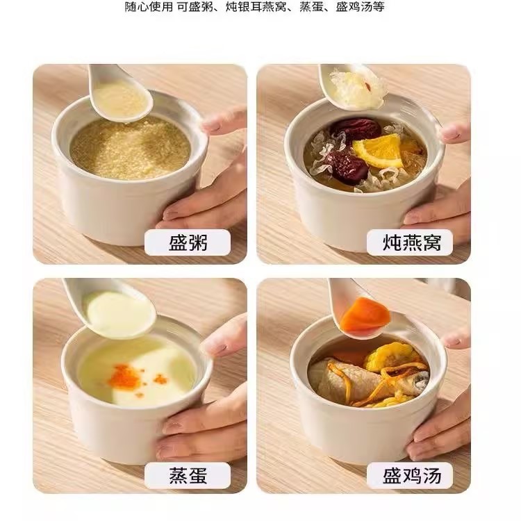 陶器製耐水シチューポット、蓋付き家庭用蒸し卵専用ボウル、陶器製シチューポット、スープカップ、小シチューポット、ツバメの巣卵のたまご|undefined