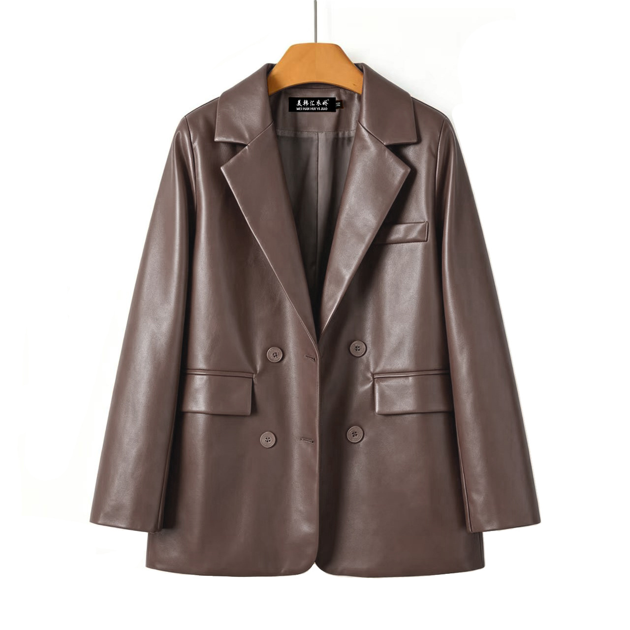 Vintage Brown Pu Leather Blazer for Women 2026 Spring and Autumn New Style Loose Slimming Versatile Biker Leather Jacket for Women