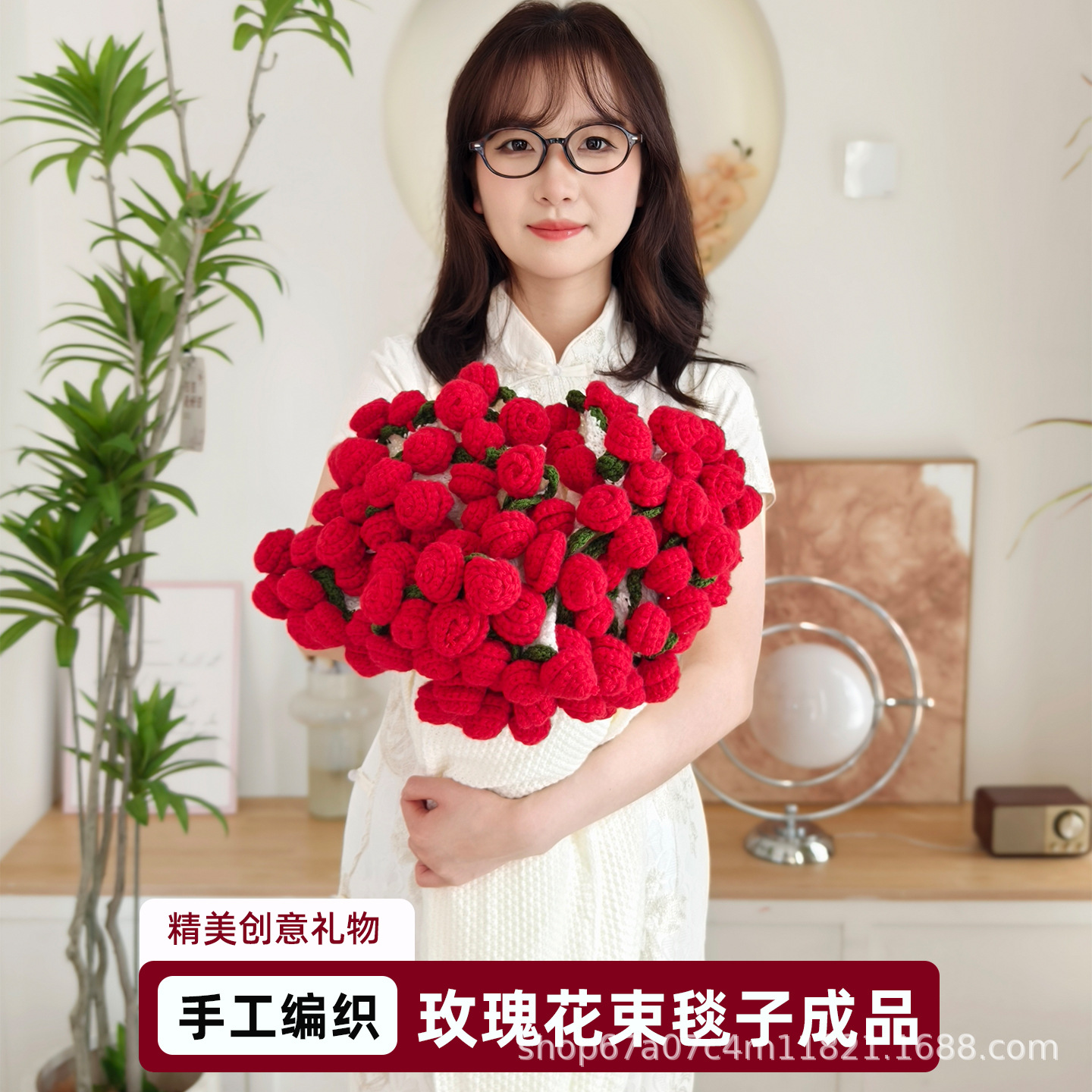 玫瑰花束针织毛线毯子成品生日礼物女生送妈妈闺蜜女友实用午睡毯