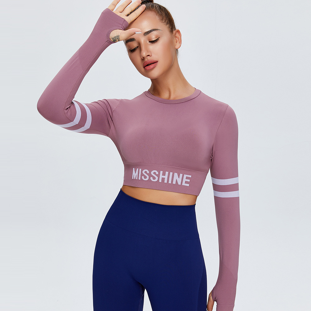 Europa y América del contraste de color a rayas chaleco Deportivo Superior Carta de las mujeres ropa de fitness corto Camiseta de cuello redondo de punto ropa de yoga