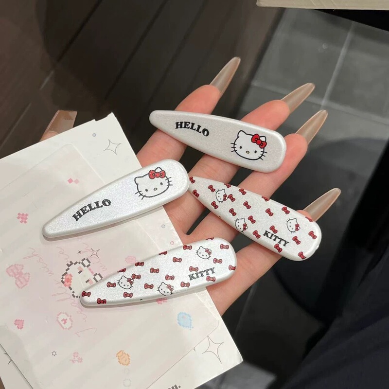 可爱甜美珍珠白KT猫椭圆发夹卡通少女刘海侧边夹百搭发卡发饰日韩|undefined