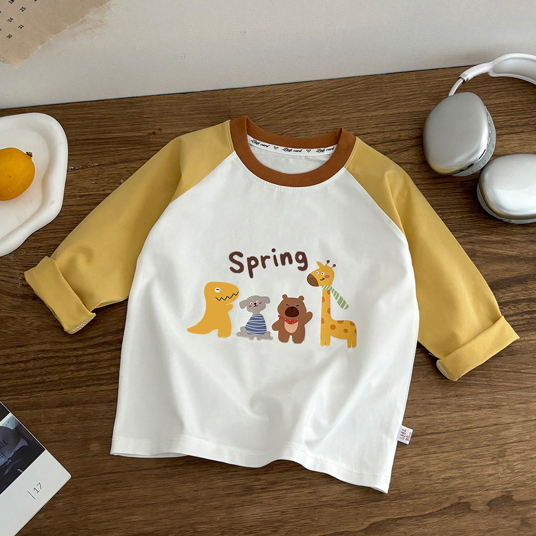新款长袖单件儿童t恤纯棉棉男童上衣女宝a类纯棉衣服卡通潮童