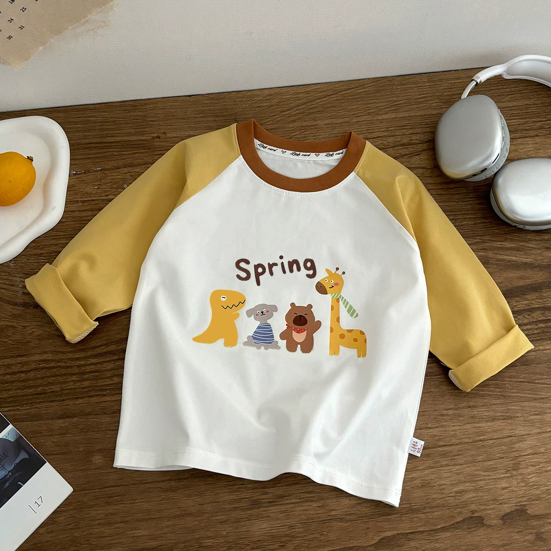 新款长袖单件儿童t恤纯棉棉男童上衣女宝a类纯棉衣服卡通潮童