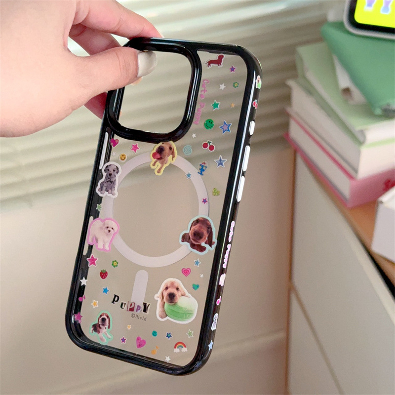 楽しい可愛い子犬ステッカーイラスト マグネット式 iPhone17/Apple 16ProMax/15/14 携帯ケース対応|undefined