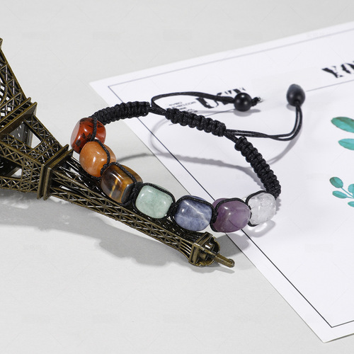Cross-border European and American Fashion Natural Tiger Eye Old Yellow Jade Agate Colorful Beaded Bracelet for Men and Women Braided Crystal Bracelet