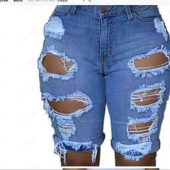 ヨーロッパとアメリカのスタイルのファッショナブルなハイウエストの女性用リップドデニムショートパンツの国境を越えた供給