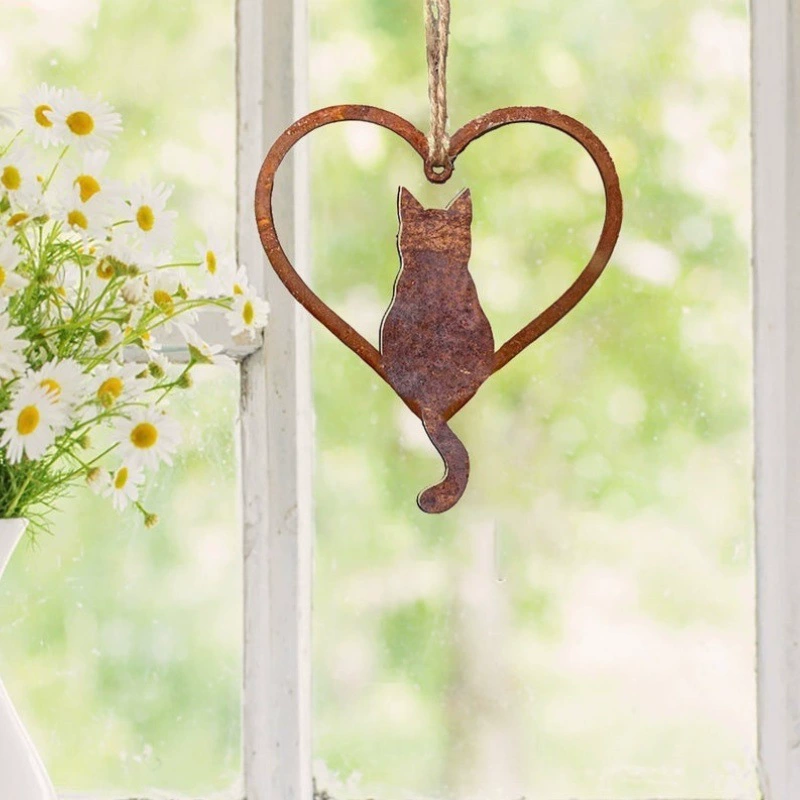 Новый продукт, подвесной памятник в виде кошачьего сердца, ржавый металлический памятник для кошки, мемориальная табличка для кошки, подарок для любителя кошек