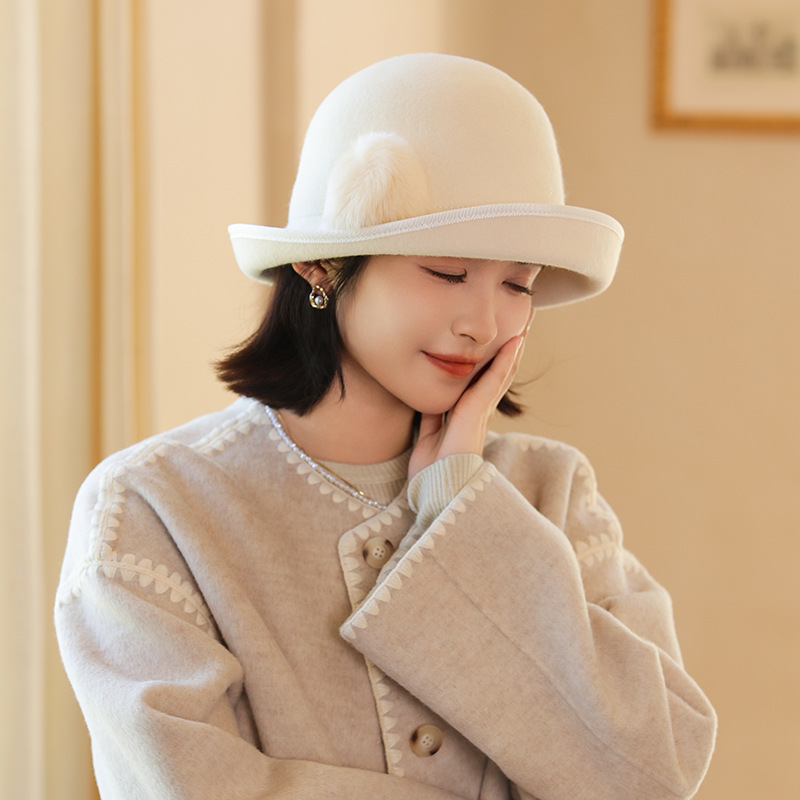 새로운 가을, 겨울 양모 어부 모자 프랑스 복고풍 햅번 분지 모자 여신 우아한 숙녀 기질 선물 모자