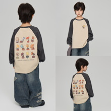 2025秋季新款儿童复古留声机数码印花打底衫男童美式插肩袖T恤潮