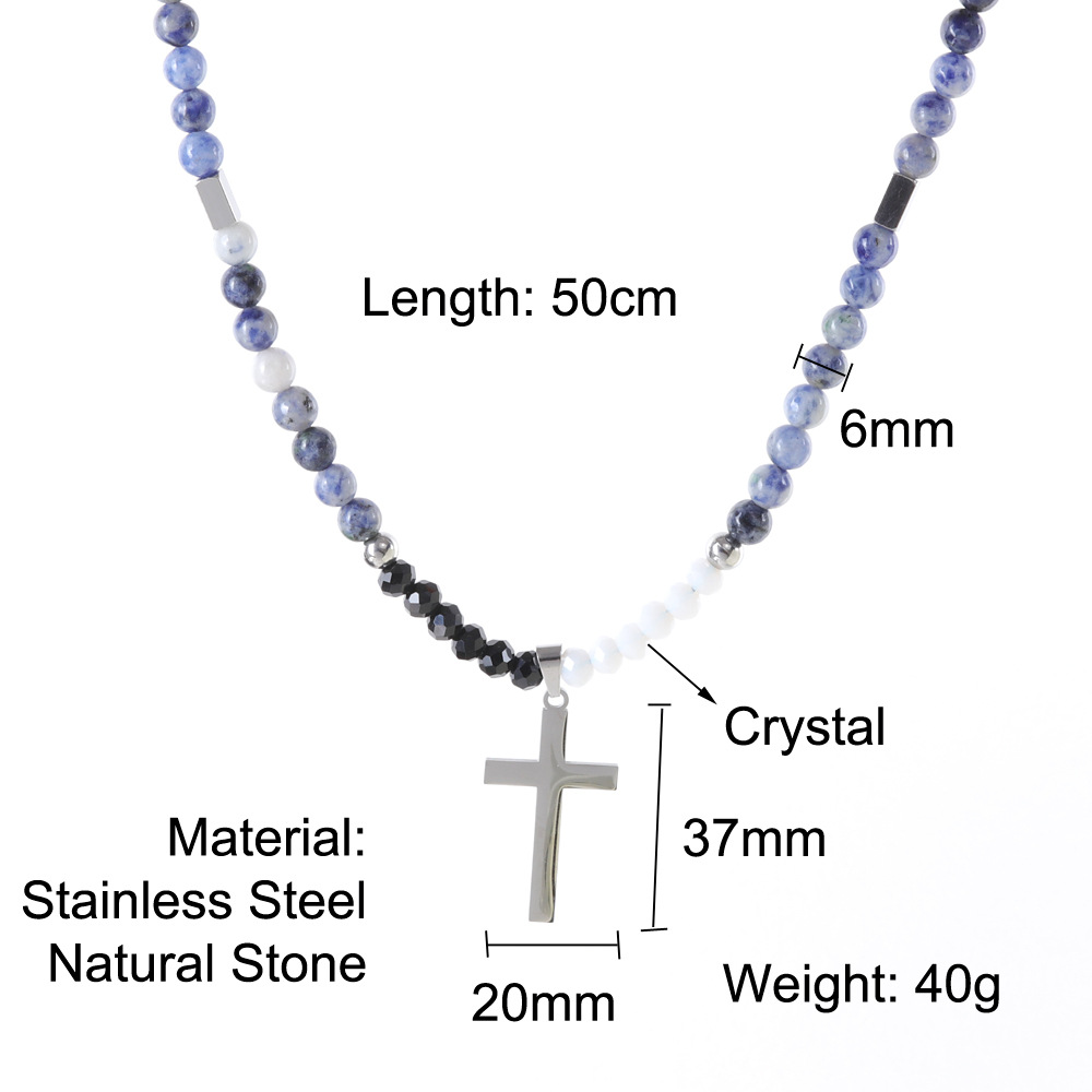 36g Weight Pendant Necklace Classification 1 Piece Quantity Holiday, Daily Occasion natural stone, Titanium Steel Material Cross Pattern Men's Gender Beaded, Polishing Design Simple Style, Classic Style Style Simple Style Classic Style Cross Natural Stone Titanium Steel Beaded Polishing Men's Pendant Necklace 3