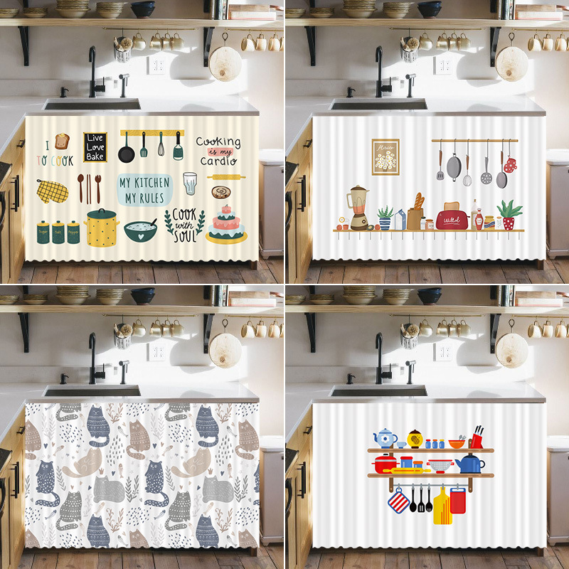 Cabinet covering curtain kitchen cabinet door curtain punch-free dust-proof cloth short curtain Velcro lower table shoe rack ugly curtain Cabinet covering curtain kitchen cabinet door curtain punch-free dust-proof cloth short curtain Velcro lower table shoe rack ugly curtain