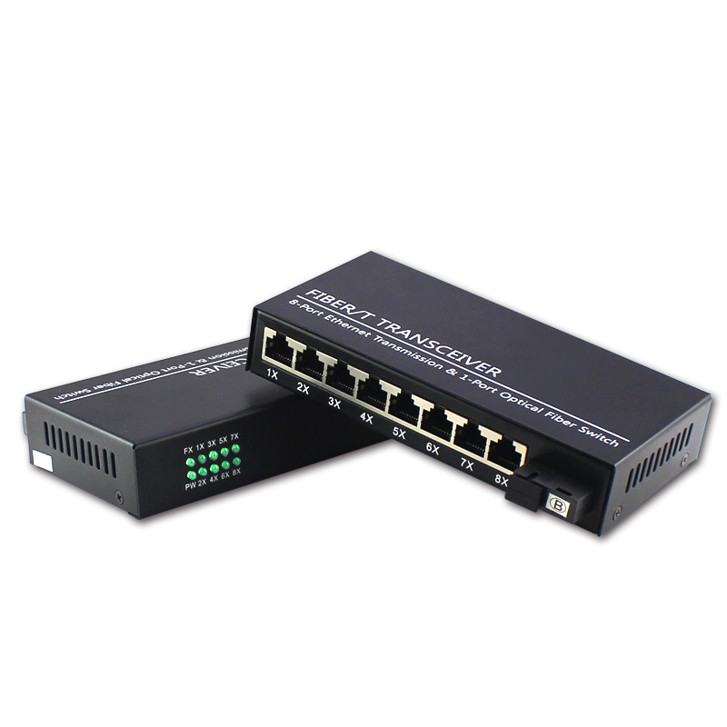 Fiber Optic Transceiver 1.25G 1 Optical 8 Electric GiGabit SinGle Mode SinGle Fiber Optical Converter
