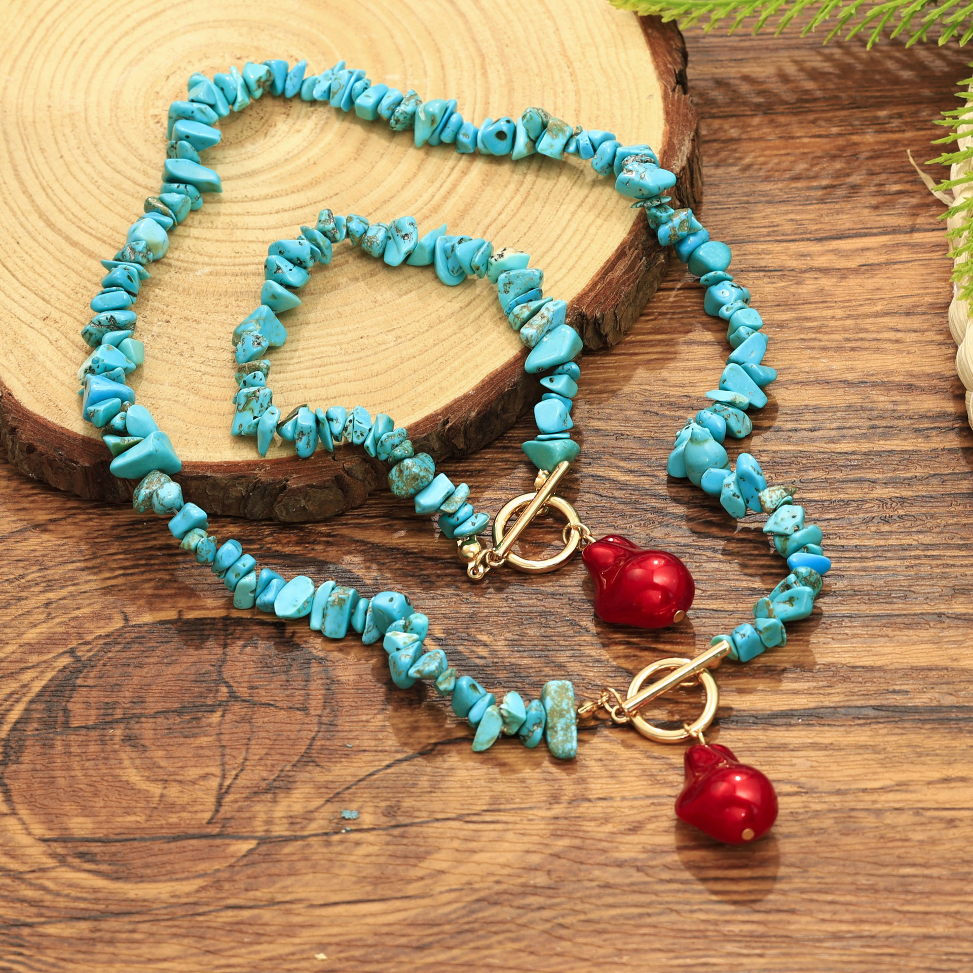 Conjunto de Joyería Europea y Americana, Cierre OT de Aleación Grande e Irregular, Elegante, Simple y Moderno, Collar y Pulsera Verde