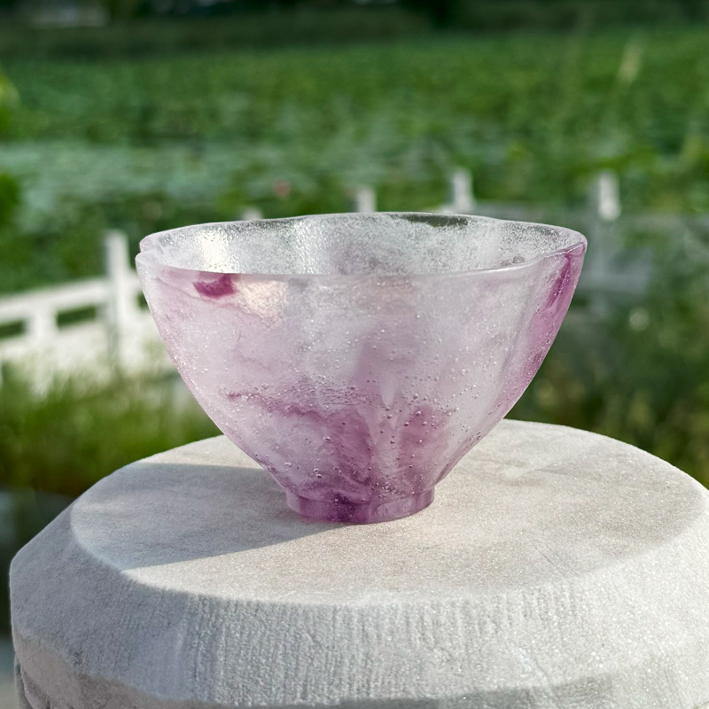 古法琉璃失蜡法粉彩粉烧琉璃茶盏芙蓉花口酒杯子杯垫套装不可开水|undefined