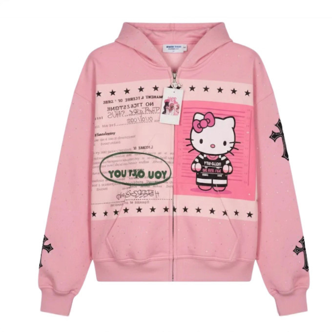 2025 Cross-Border Spring & Fall New Hello Kitty Cartoon Cat Ears Hooded Sweatshirt Men's 3D Printed Hoodie