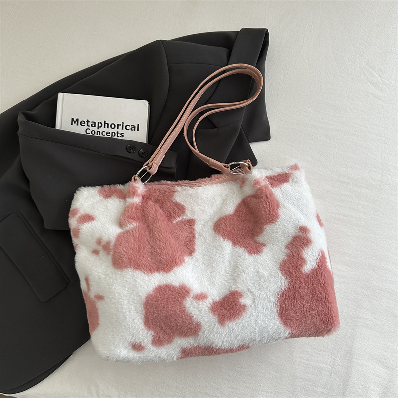 Bolsa de peluche de invierno para mujeres coreanas, moda, leche, bolso de gran capacidad, bolso de hombro de nicho 2024