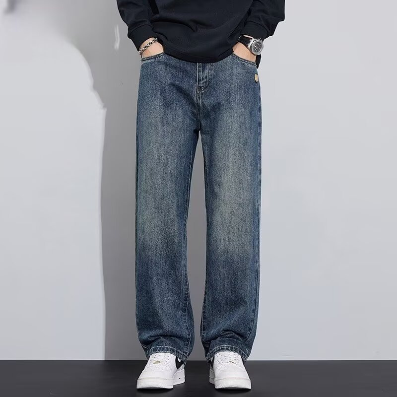 트렌디한 크로스보더 데님 팬츠 남성용 아메리칸 스타일 가을 워싱 캐주얼 롱 팬츠 남성 하이 스트리트 아메리칸 스타일 데님 팬츠 크로스보더