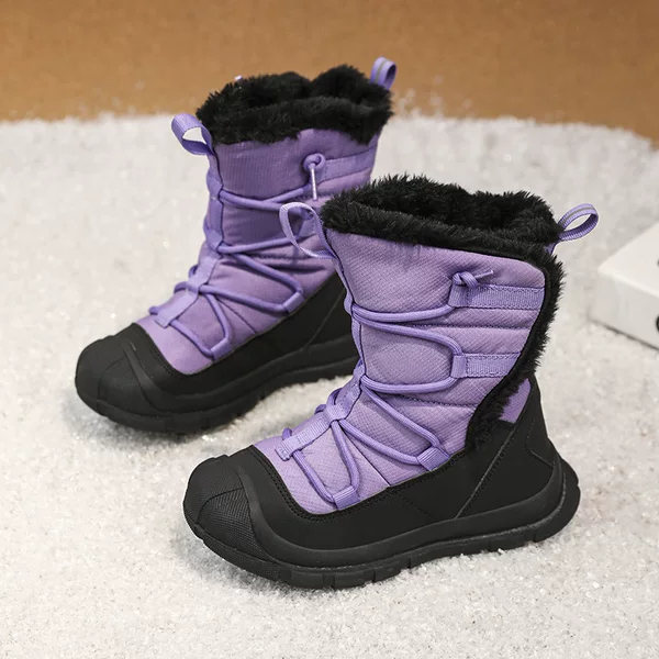 Children's Snow Boots Winter 2025 New Style Fleece-Lined Thickeneded Warm Boys' Cotton Boots for Middle-Aged and Older Kidsren and Girls Leather Waterproof