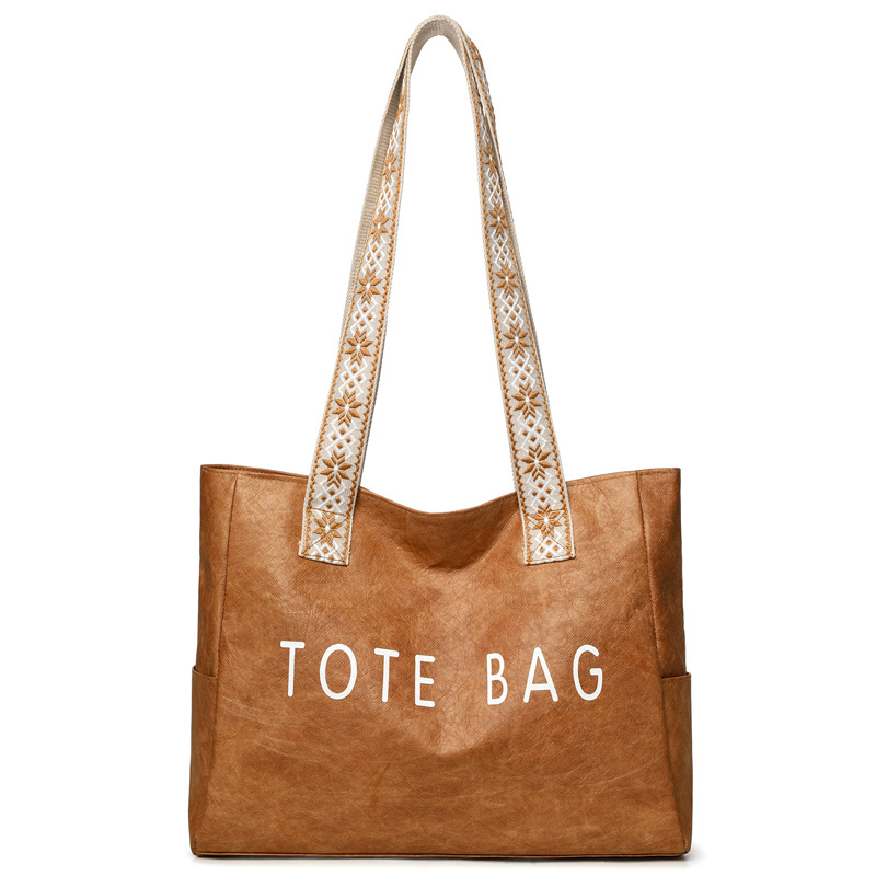 Spring/Summer New Simple Fashion Retro Large Capacity Tote Bag Versatile Cowhide Texture Handbag For Women - Thumbnail 6