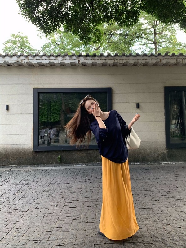 气质慵懒时尚套装裙女夏季新款薄款露背长袖T恤上衣半身裙两件套|undefined