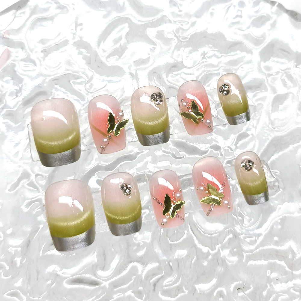 10 piezas decodificadas de plata simple pieza de uñas sonriente ojo de gato pieza de uñas fototerapia hecha a mano mariposa usar pieza de uñas