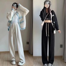 秋冬新款灯芯绒阔腿裤女欧尼绒系带长裤拖地裤高腰休闲裤直筒裤女