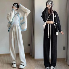 秋冬の新型コーデュロイのワイドレギンスの女性の欧尼の絨毛のひものズボンは地のズボンの高い腰のカジュアルなズボンのストレートなズボンの女性を引きずっています。