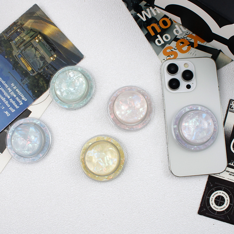 Magsafe high glass ball white porcelain bottom magnetic transparent airbag bracket telescopic push-pull mobile phone support frame portable