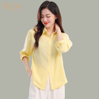 黄色衬衫女上衣长袖时尚休闲宽松女装气质显瘦百搭韩版舒适女衬衫